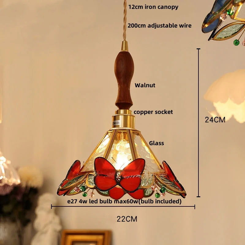 DecorBites™ Butterfly Pink LED Pendant Lamp Walnut Wood Glass Nordic Modern Home Decor