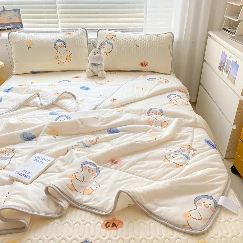 DecorBites™ Double-Sided Cool Comforter Set: Ice Silk Duvet, Fitted Sheet, Pillowcase