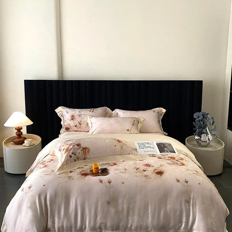 DecorBites™ Eucalyptus Fiber Flowers Print Bedding Set - Soft Silky Cool Feel