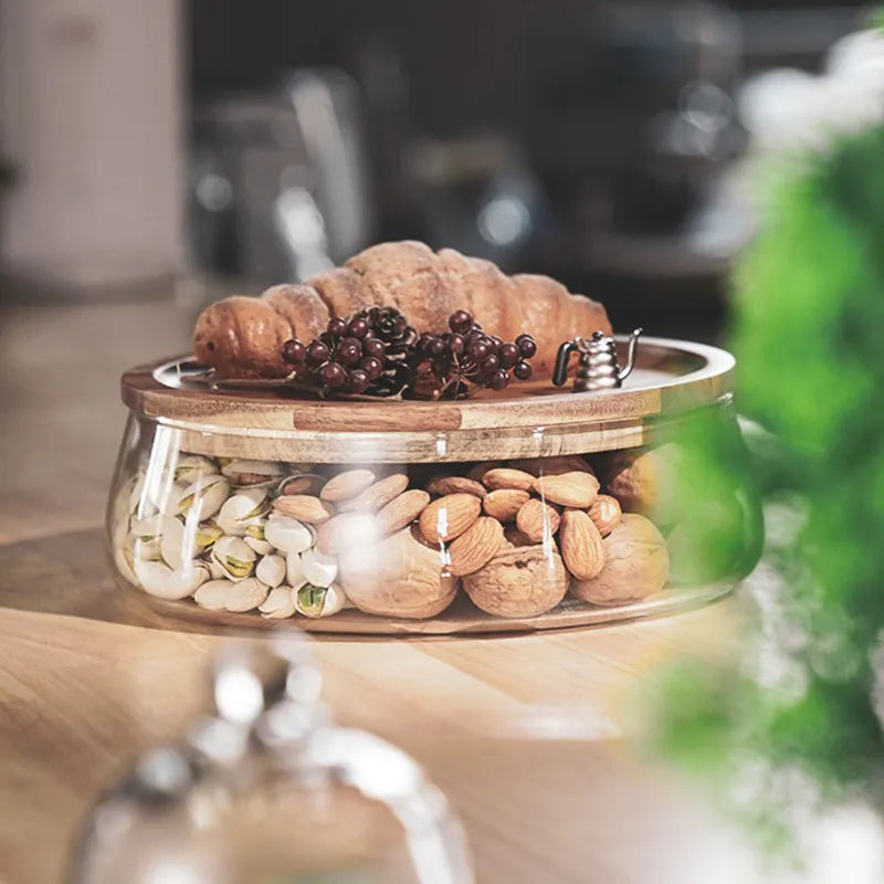 DecorBites™ Glass Food Storage Containers with Wooden Lid | Stylish Kitchen Organizer