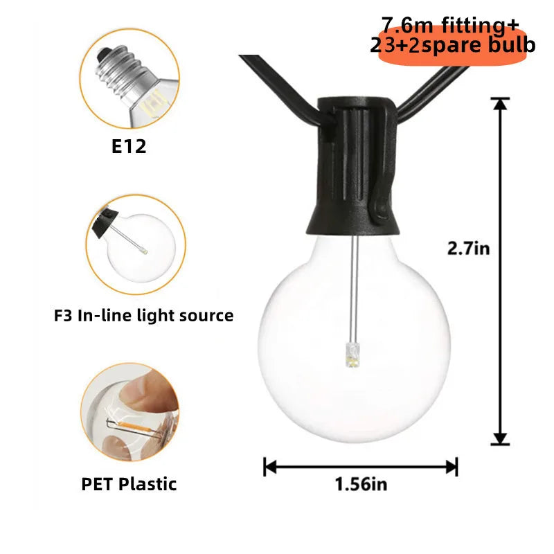 DecorBites™ G40 LED String Lights for Outdoor Festive Decor and Garden Lighting