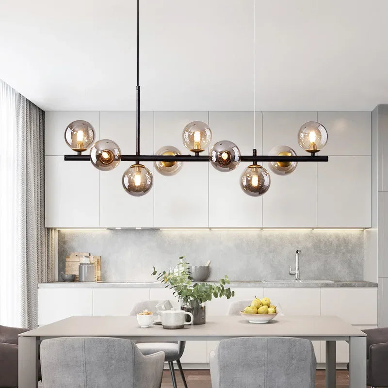 مصباح قلادة LED زجاجي ذهبي من DecorBites™ بـ 11 رأسًا لغرفة المطبخ والطعام