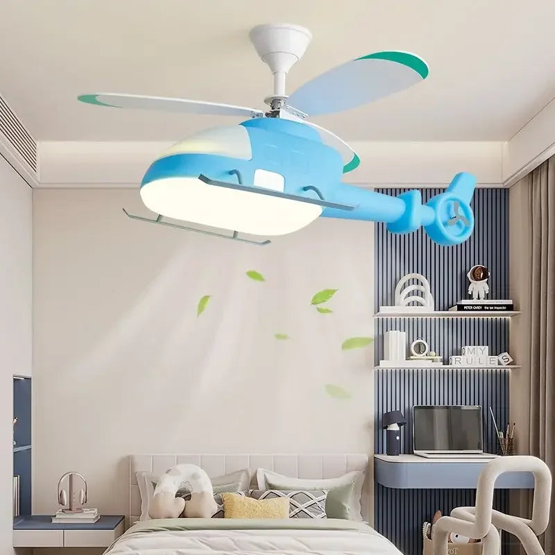 مروحة سقف طائرة هليكوبتر DecorBites™ ثريا للأطفال أزرق وردي لغرفة الأطفال