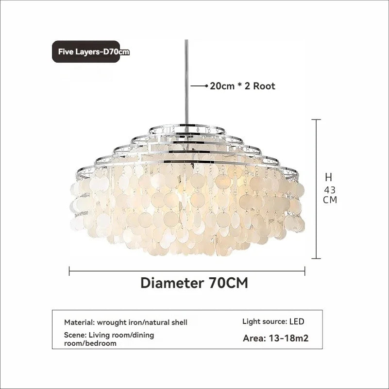 Modern Shell Pendant Chandelier in Gold or Chrome
