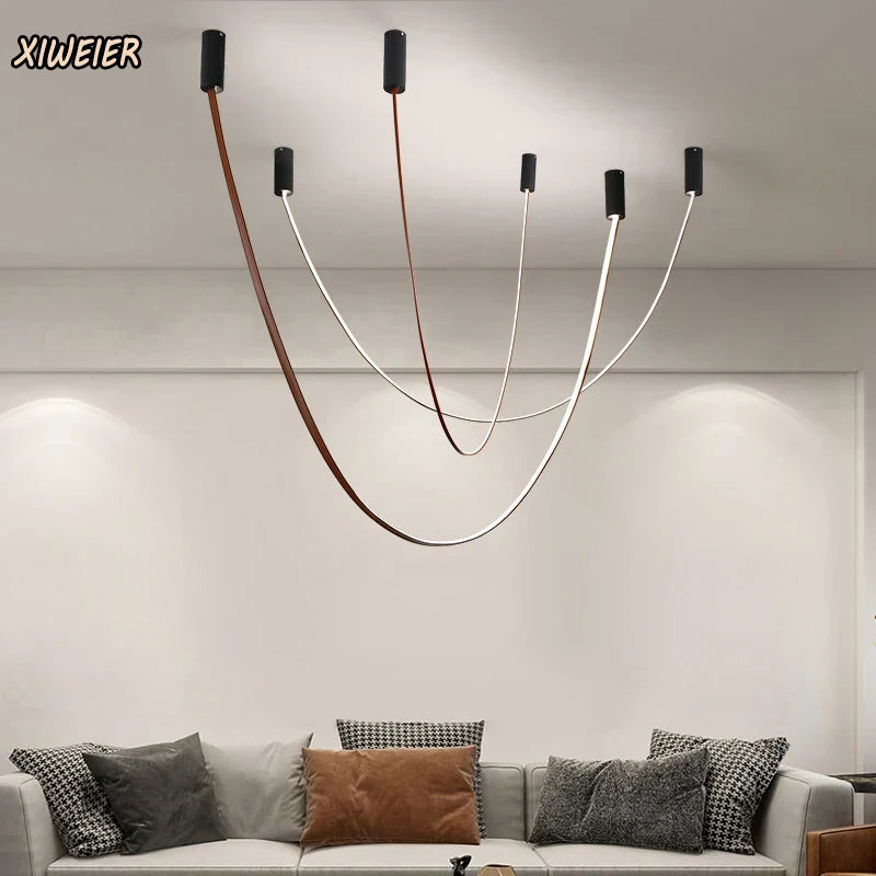 نجفة جلد مضيئة بخطوط DecorBites™ | مصباح فاخر بتصميم فني عصري بسيط لغرفة الطعام المزدوجة والمكتب