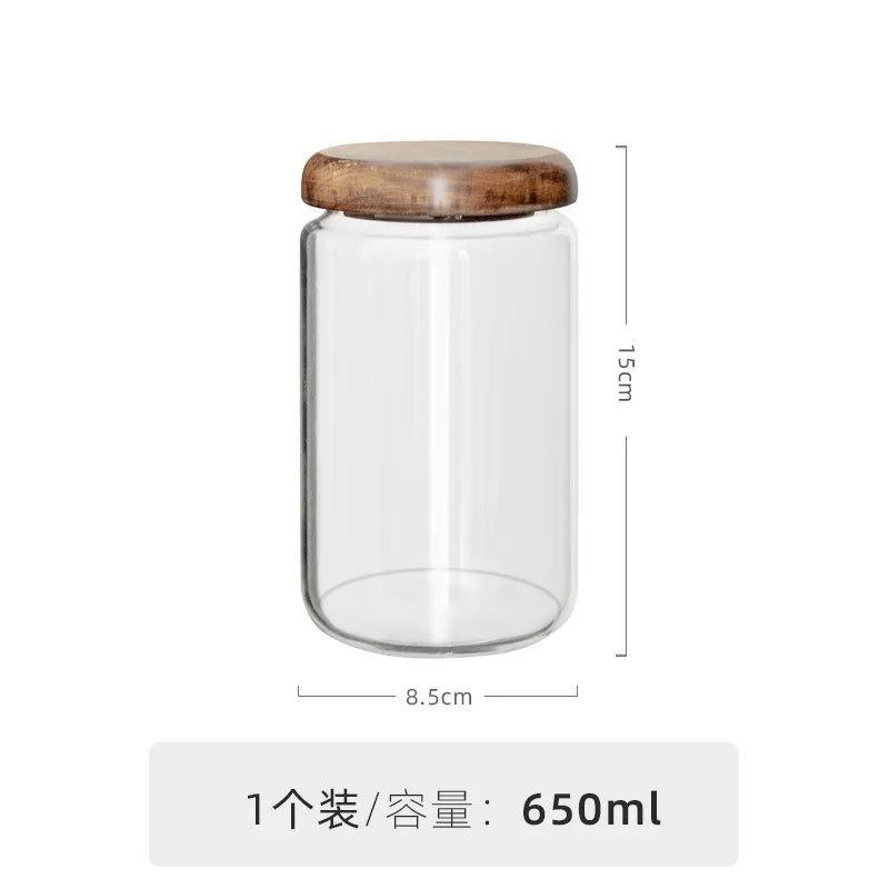 DecorBites™ Glass Spice Jar with Acacia Wood Lid, 10oz Airtight Storage Container