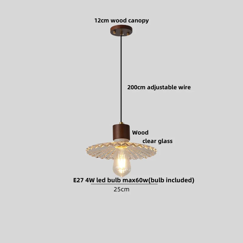 DecorBites™ مصباح معلق LED خشبي على الطراز الياباني، مصباح تعليق زجاجي شفاف قابل للتعديل