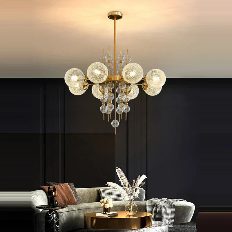 ثريا الفقاعات الذهبية والكروم من DecorBites™: مصابيح معلقة تريند 2025 لغرفة المعيشة