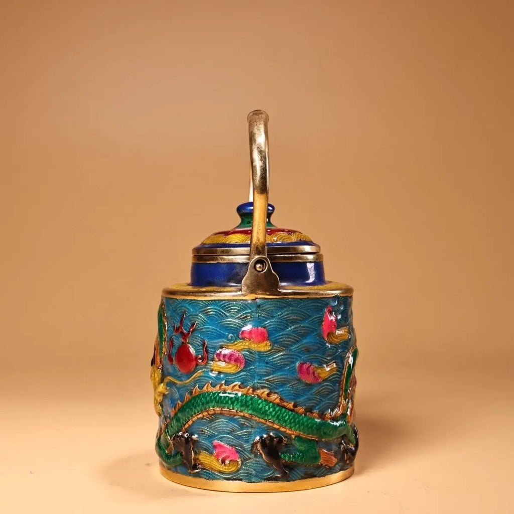 DecorBites™ Dragon Cloisonné Enamel Pan: Hand-painted and Gilded Copper, Chinese Style