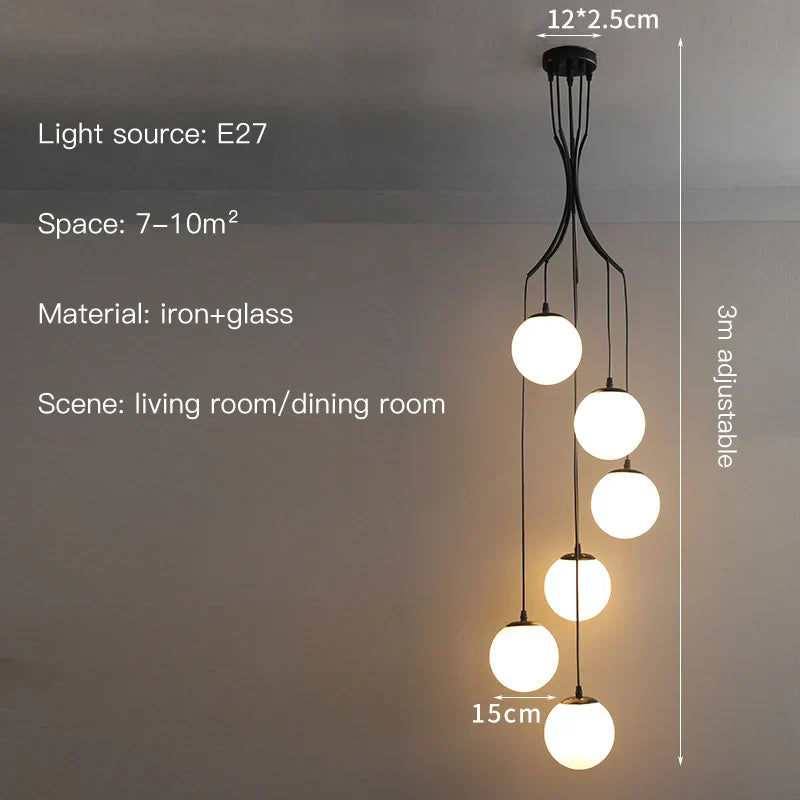 DecorBites™ Glass Ball LED Chandelier, Modern Minimalist Loft Villa Staircase Decor