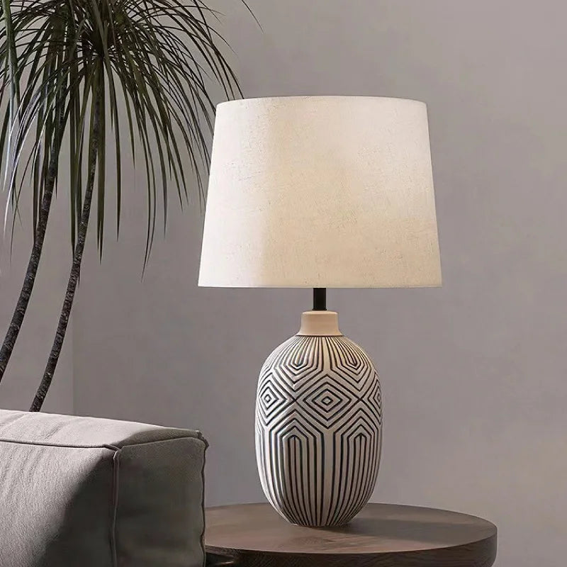 مصباح طاولة سيراميك DecorBites™ بتصميم ياباني لغرفة المعيشة وغرفة النوم والدراسة - بسيط وأنيق