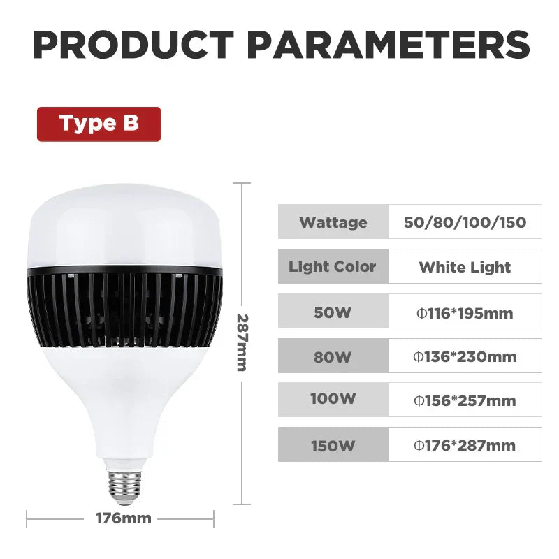 مصباح LED عالي السطوع من DecorBites™ بقوة 100 واط، بقاعدة E27، لإضاءة المنزل والمطبخ والمرآب