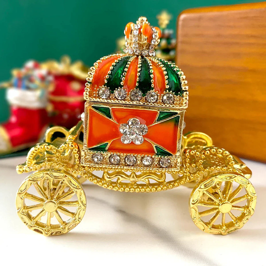 صندوق مجوهرات DecorBites™ على شكل عربة من المينا، حامل خاتم الزواج، تمثال مصغر، ديكور منزلي