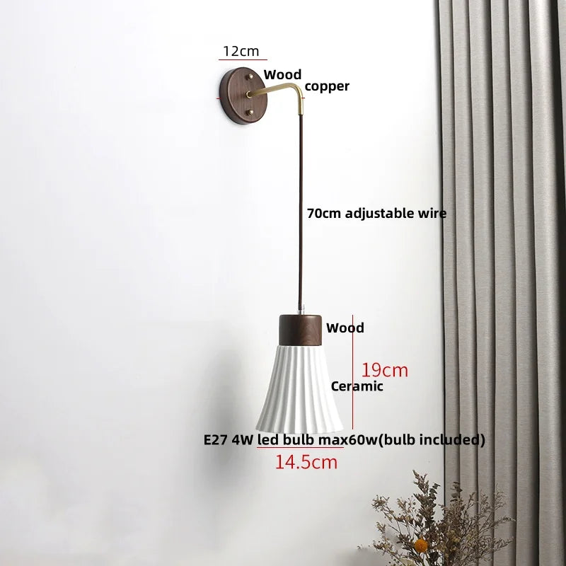 DecorBites™ Ceramic Wood Wall Sconce LED Light with Pull Chain Switch - Modern Nordic Style