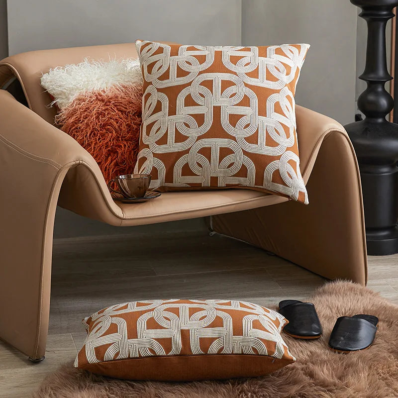 DecorBites™ Jacquard Crochet Pillow Covers in Yellow-brown for Elegant Home Decor