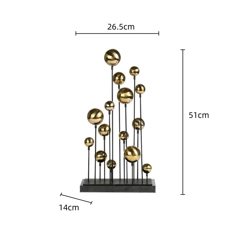 DecorBites™ Geometric Golden Ball Sculpture: Metal Handicrafts Home Decor Ornament