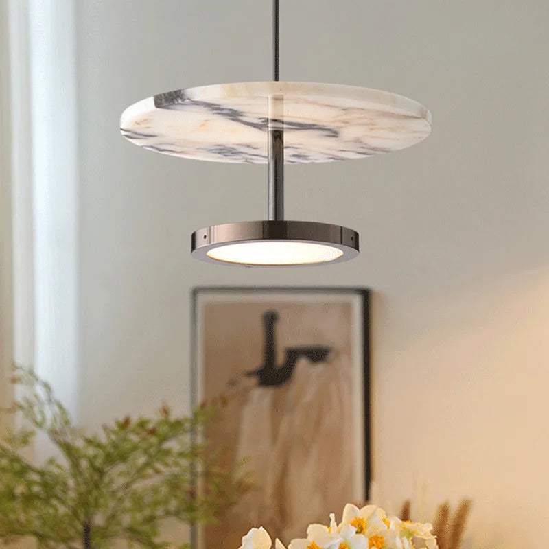 Black Natural Stone Round Pendant Light