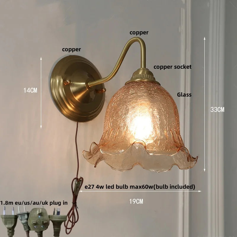 DecorBites™ Clear Glass Wall Sconce LED Lights Modern Nordic Copper Bedside Lamp