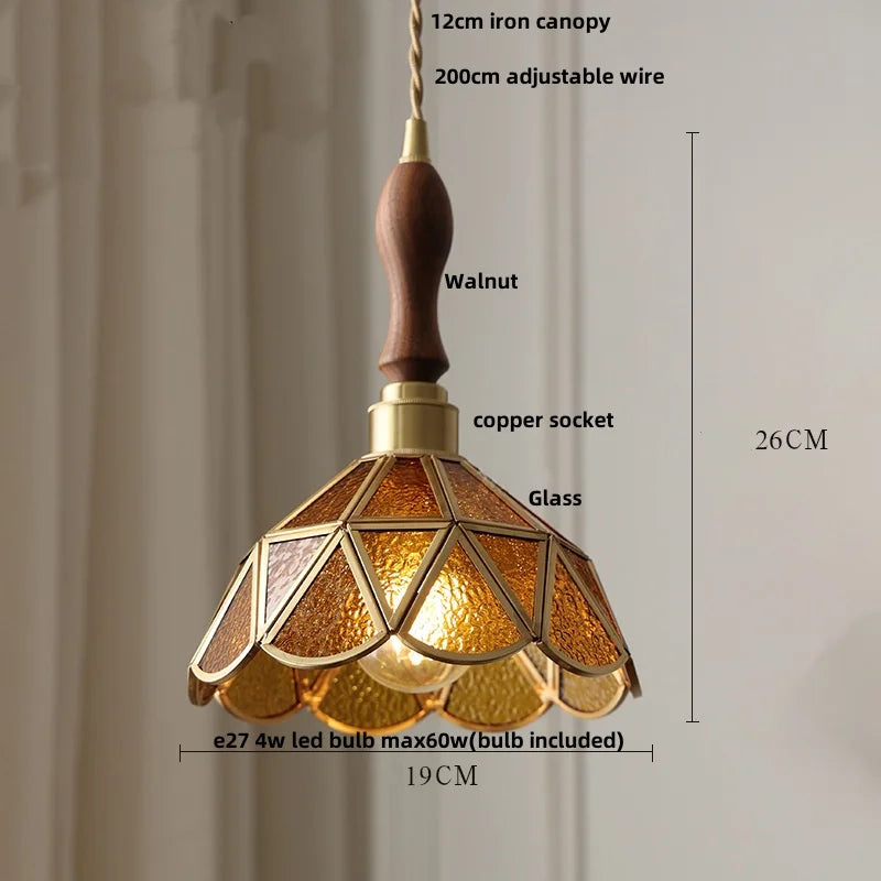 DecorBites™ LED Wood Walnut & Green Glass Pendant Light - Nordic Modern Style