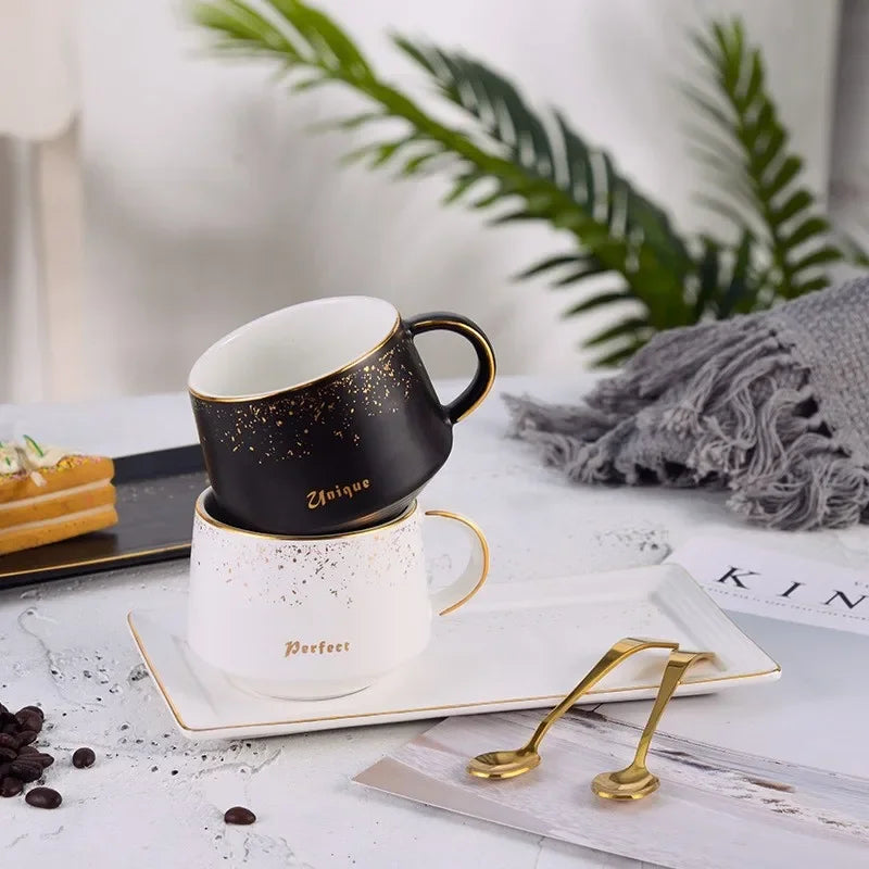 250ml DecorBites™ Ceramic Coffee Cup Set with Tray, Spoon - European Style Porcelain Mugs