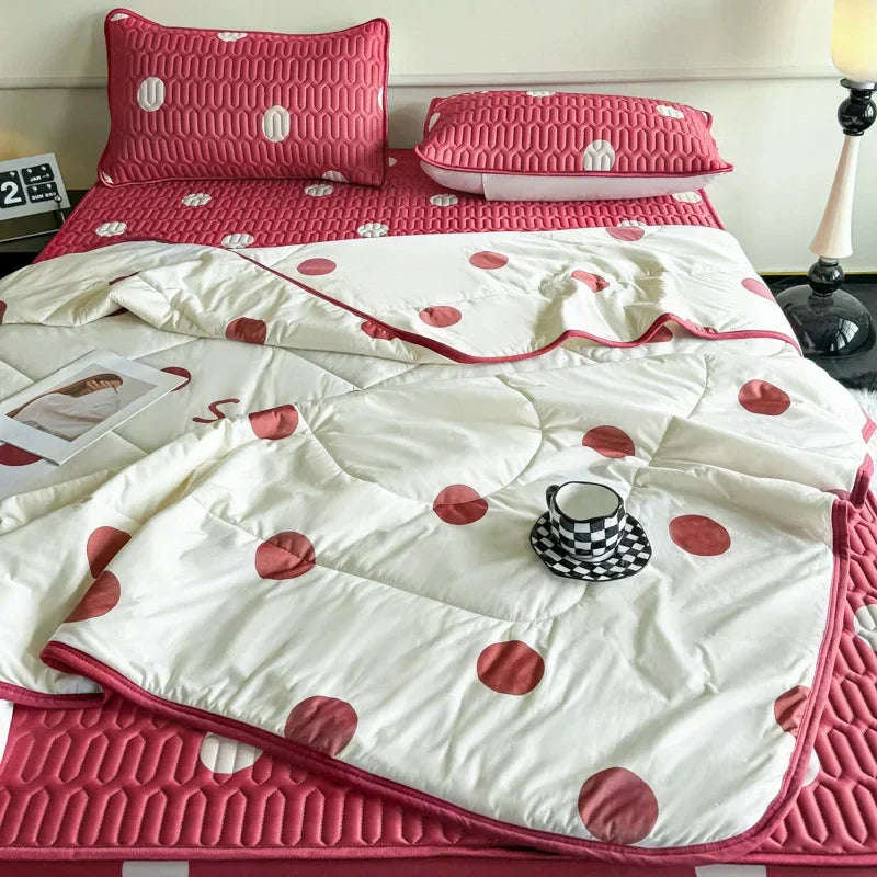 DecorBites™ Double-Sided Cool Comforter Set: Ice Silk Duvet, Fitted Sheet, Pillowcase