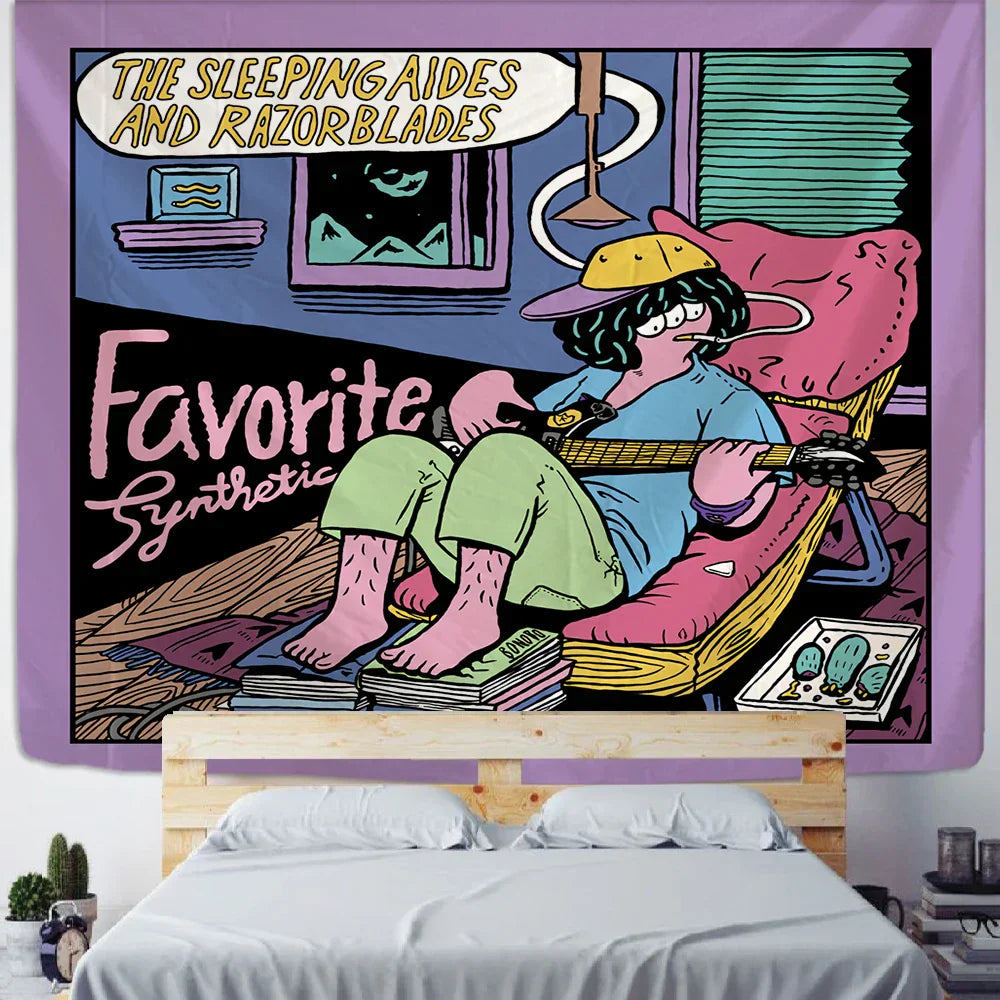 DecorBites™ Cute Girl Cartoon Tapestry Wall Hanging for Kawaii Aesthetics Room Decor