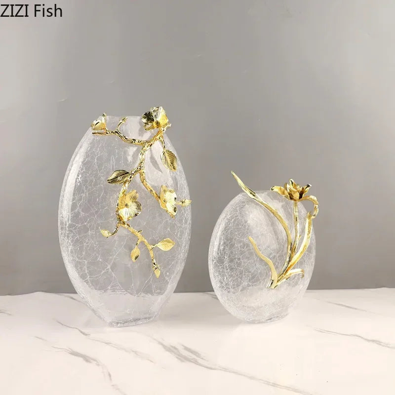 مزهرية زجاجية على شكل زهرة ذهبية من DecorBites™ لتزيين المكتب، فازات زهور جمالية، ديكور للغرفة