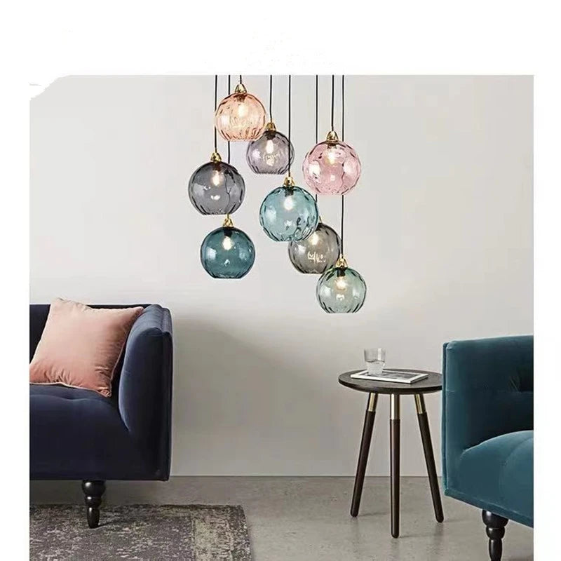 Nordic Water Grain Colored Glass Globe Pendant Light