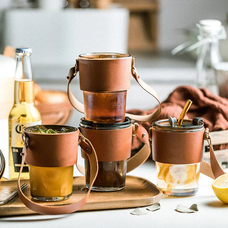 DecorBites™ 450ml Glass Coffee Cup with Lid and Straw | Stylish Heat-Resistant Glass Mug