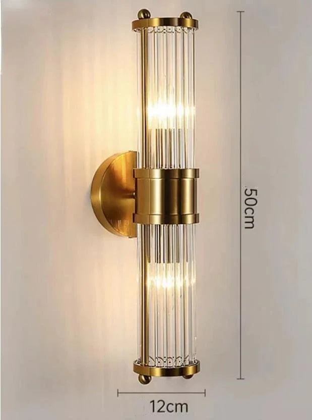 DecorBites™ مصباح حائط زجاجي كريستالي ذهبي لديكور غرف النوم الفاخرة