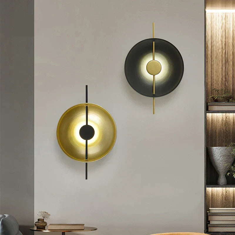 مصباح حائط LED دائري ذهبي DecorBites™ بقدرة 10 وات، مصباح حائط أسود ما بعد الحداثة للبهو، بجانب السرير، الفندق، الممر