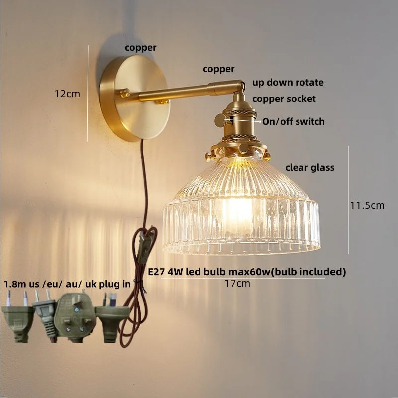 DecorBites™ Glass Pull Chain LED Wall Lamp Copper Socket Study Living Room Stair Light
