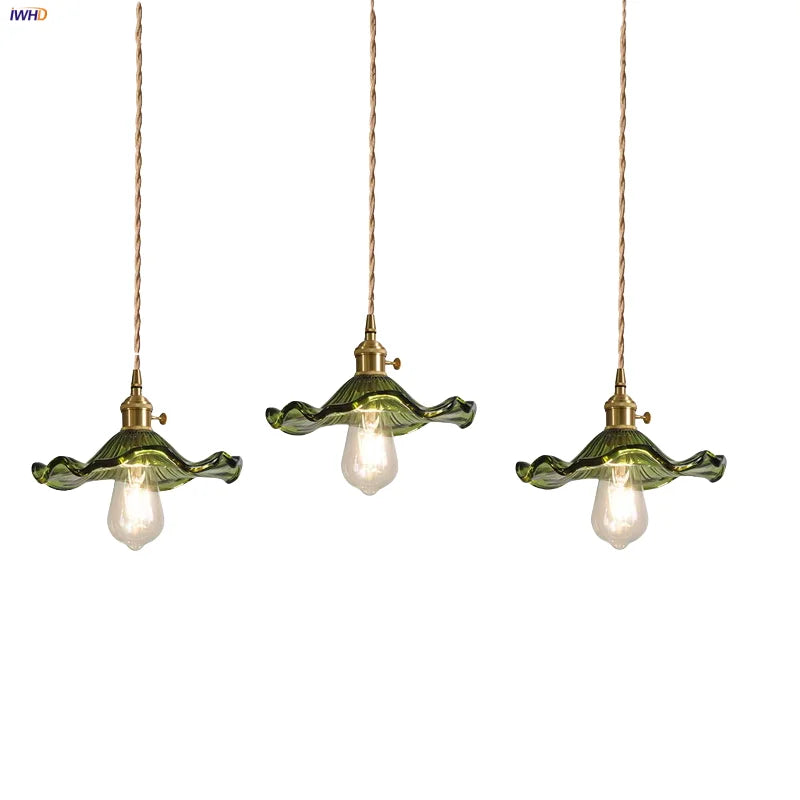 DecorBites™ مصباح معلق زجاجي بتصميم زهرة خضراء - مصباح تعليق حديث للمطابخ والحانات والمطاعم