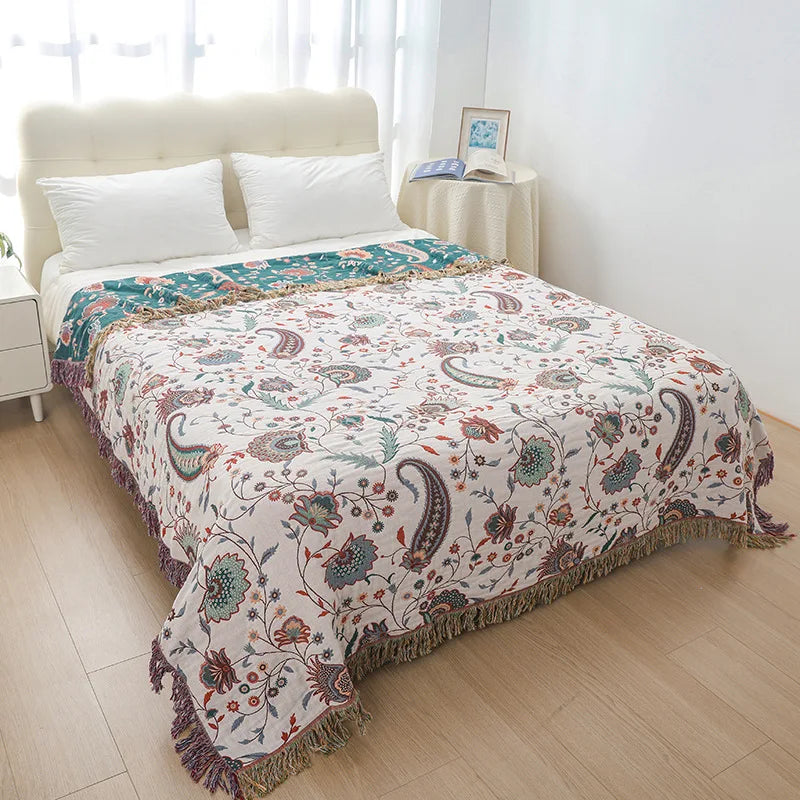 DecorBites™ Cotton Tassel Sofa Blanket - All-Season Multifunctional Leisure Blanket