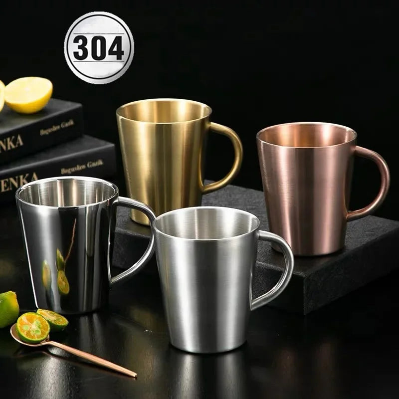 DecorBites™ Double-Layer Stainless Steel Thermal Mug with Handle for Coffee and Beer