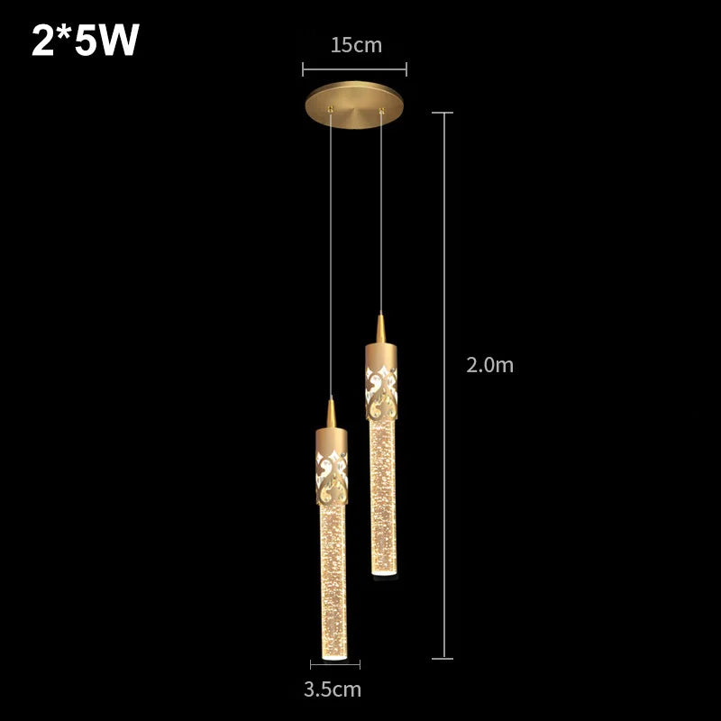 Modern Crystal Rod Pendant Light in Black or Gold