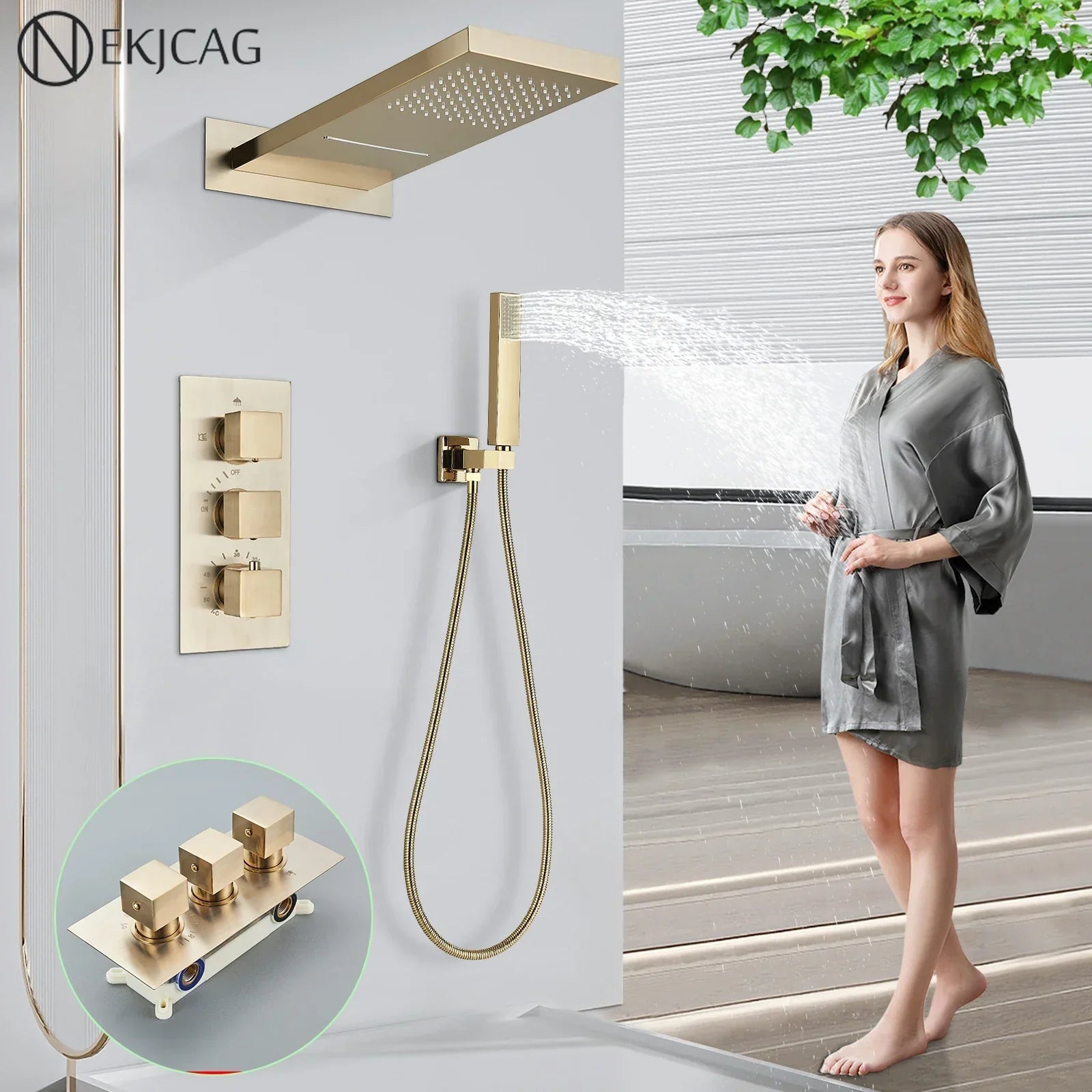 DecorBites™ Gold Thermostatic Rain Waterfall Shower Faucet Set - Wall Mounted Shower System