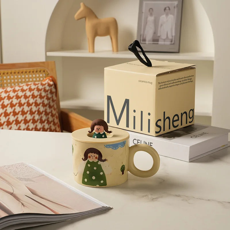 كوب قهوة سيراميك إبداعي من DecorBites™ مع غطاء للأزواج