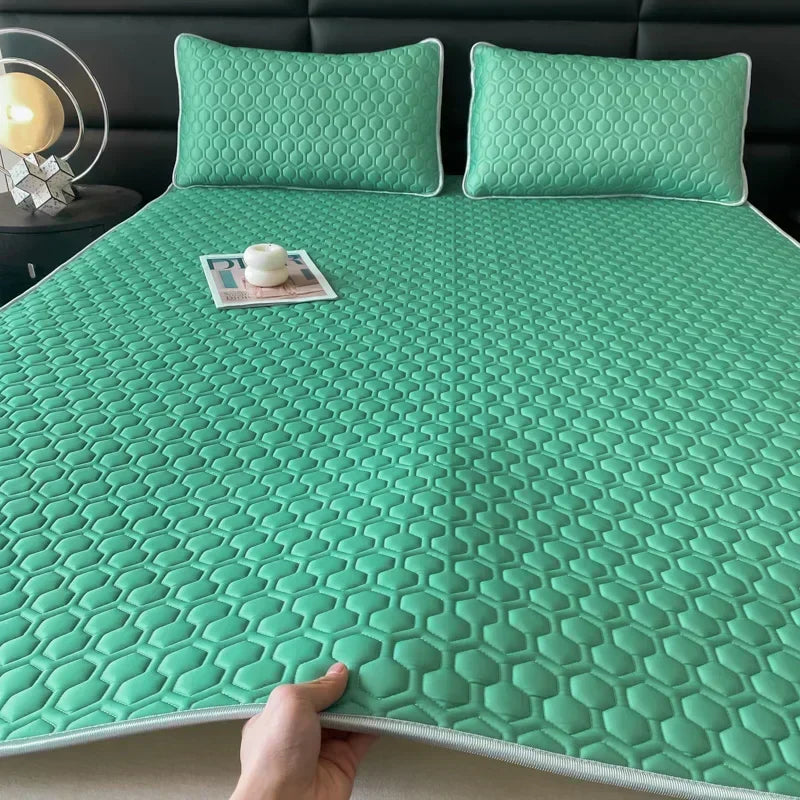 DecorBites™ 4mm Latex Filled Bed Mat & Pillowcase Set - Cooling Ice Silk Sleep Mats