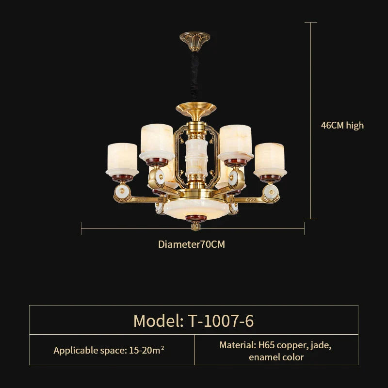 DecorBites™ All Copper Jade Chandelier, Modern Chinese Style for Living Room, Bedroom, Dining Room.