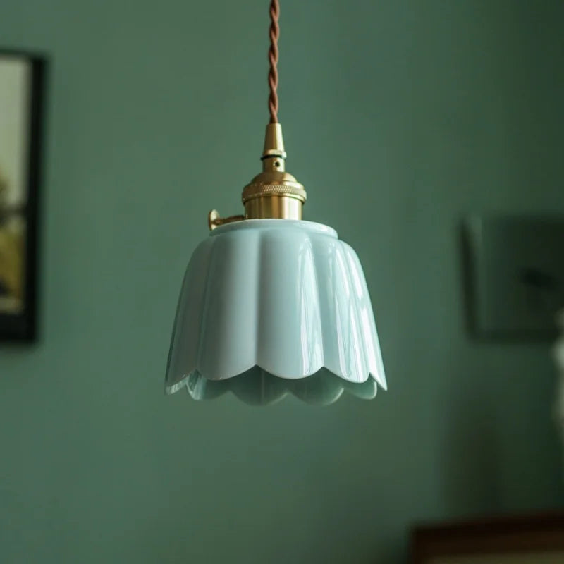 DécorBites™ Abat-jour suspendu LED en céramique Fleur de lotus pour la décoration intérieure