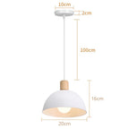 Nordic White Iron Pendant Light With Wood Accent