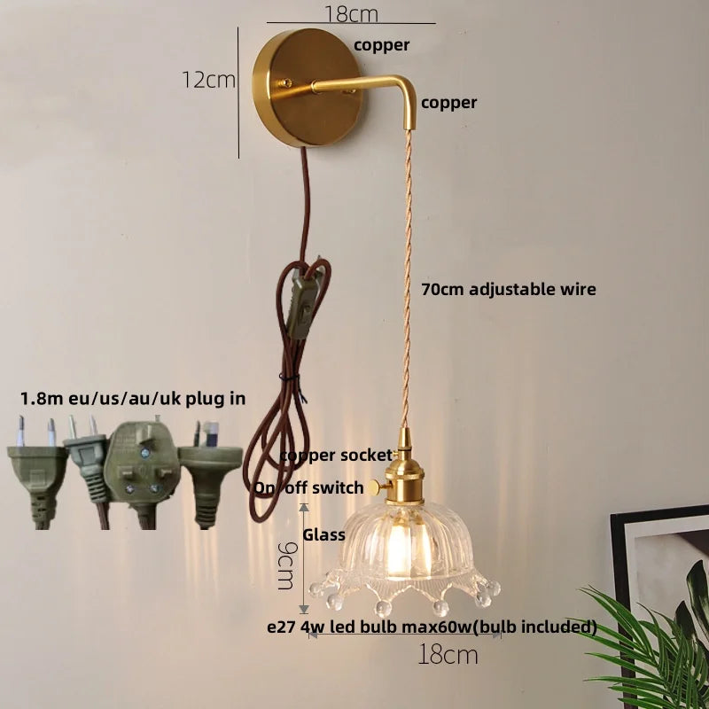 مصباح حائط DecorBites™ زجاجي شفاف LED مع مفتاح سحب لسلسلة الديكورات العصرية