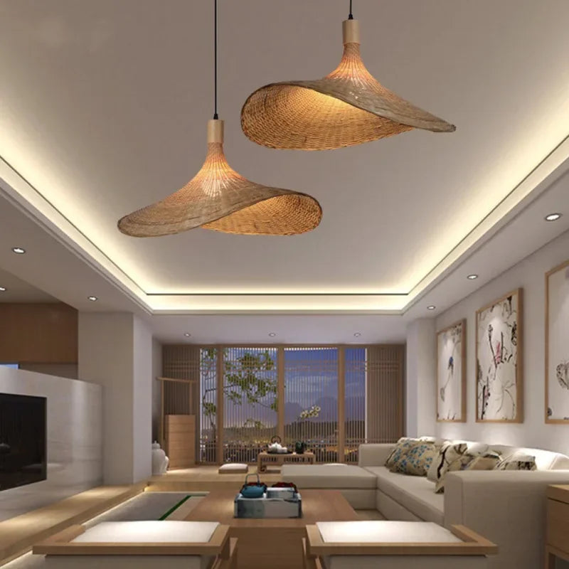 DecorBites™ Bamboo Wicker Chandelier Ceiling Hanging Lamp Dining Room Pendant Light