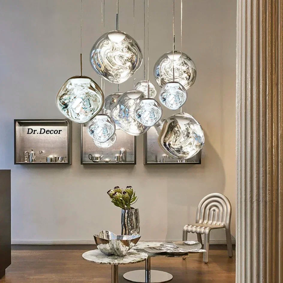 ثريا معلقة على شكل مصباح زجاجي لافا من DecorBites™ بإضاءة LED، مصباح داخلي حديث معلق لديكور المنزل