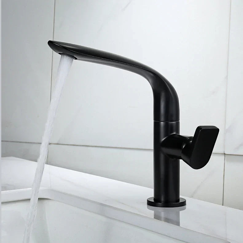 Robinet de lavabo DecorBites™ : Mitigeur de salle de bain noir en laiton, robinet de lavabo chaud-froid à poignée unique