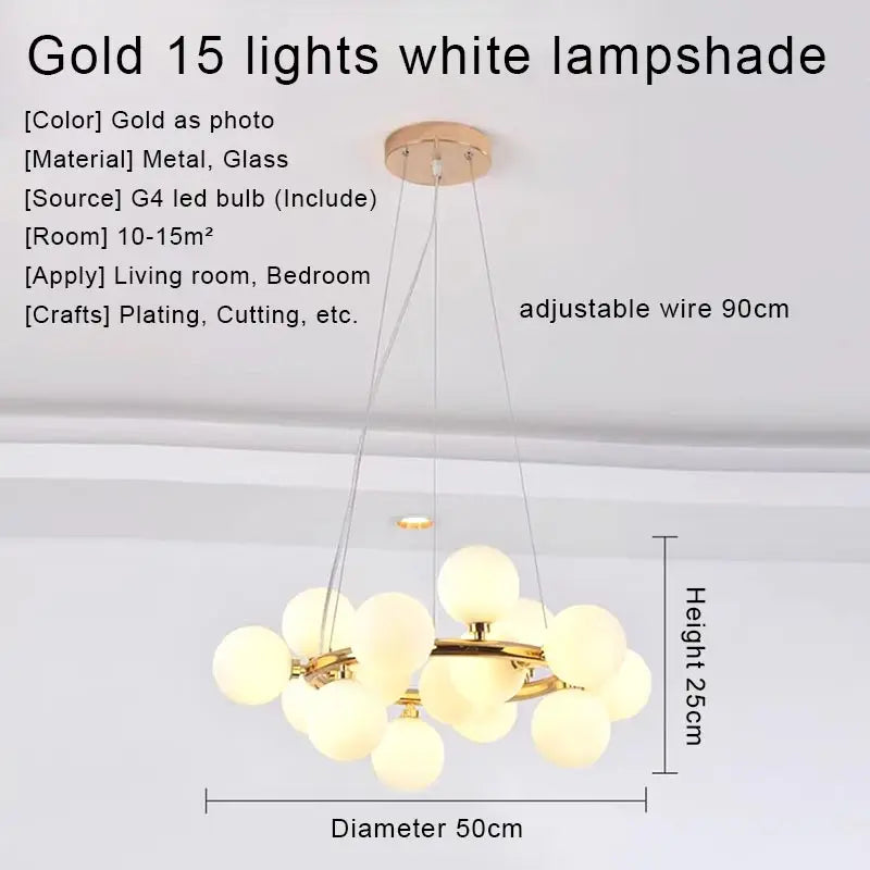 نجفة ديكور بايتس™ الذهبية بإضاءة LED، مصباح معلق عصري لغرفة المعيشة، المطبخ، غرفة النوم، غرفة الطعام