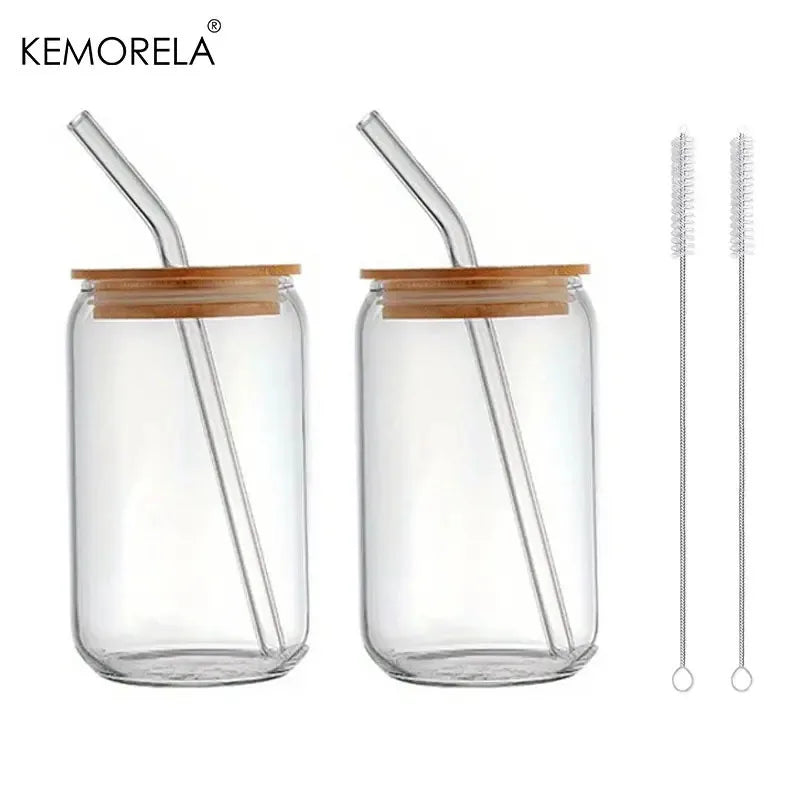 DecorBites™ 17oz Glass Tumbler Cups with Glass Straw - Set of 1/2/4