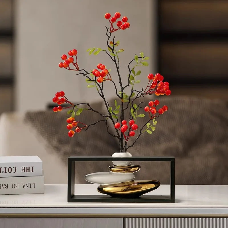 DecorBites™ Geometric Golden Rockery Vase Stack for Home Decor