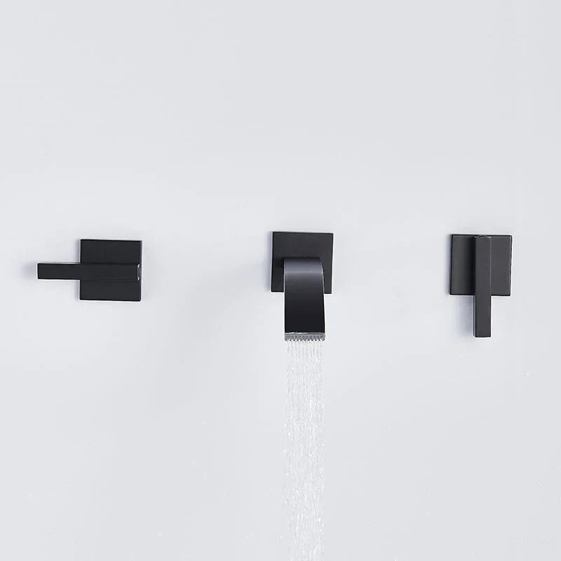 DecorBites™ Black Brass Wall Mounted Bathroom Basin Faucet with Dual Handles